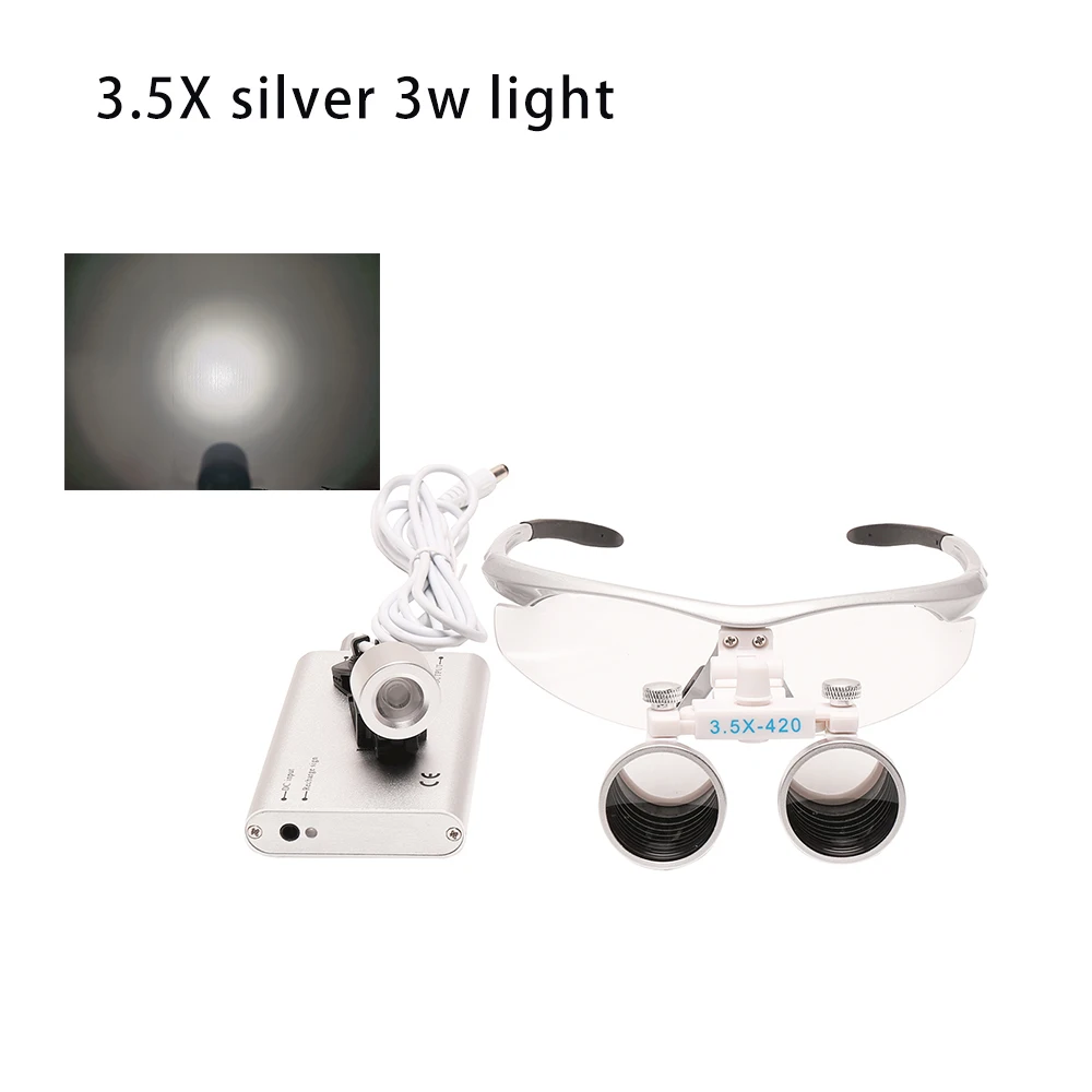 3W 5W Dental LED Lamp Headlamp with Dental Loupes 2.5X 3.5X Binocular Magnification Surgical Magnifying Glass Metal Case