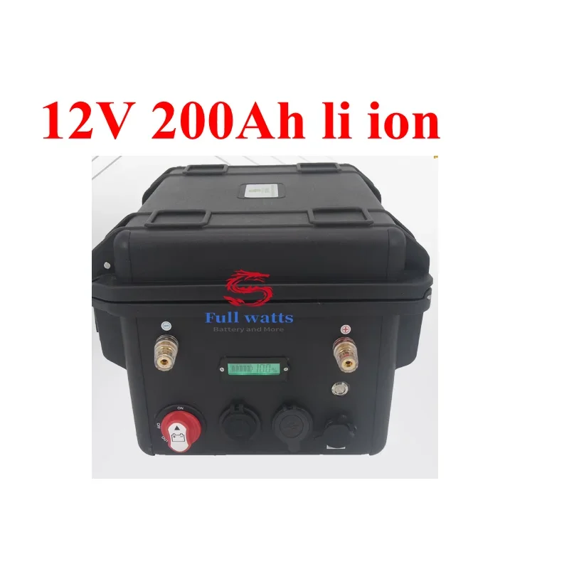 Large capacity 12V 200Ah lithium ion battery pack built-in BMS for inverter Solar Panel motorhome +charger