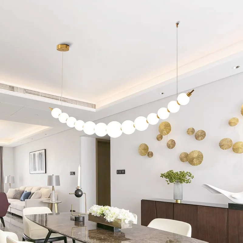 Imagem -02 - Acrílico Led Lustres com Pérola Bola Pingente Lustre Nórdico para Jantar Sala de Estar Quarto Colar Lâmpada Anel Branco