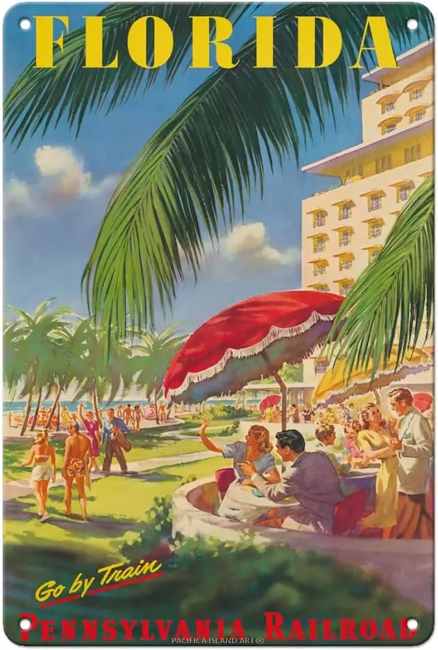 Pacifica Island Art Florida - Go By Train - Pennsylvania Railroad - Vintage Railroad Travel Poster c.1950s - 8 x 12 inch Vintage