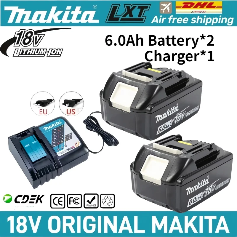 

100% Original ⚠ 18V 6.0Ah rechargeable battery for makita replace battery BL150B BL1860B BL1850 BL1860 with charger 18V⚡