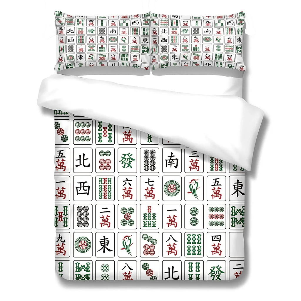 

HUANZHUANG 3 Piece Duvet Cover 3 Piece Bedding Set With Zipper Closure Red Mahjong 3D Microfibre Duvet Cover