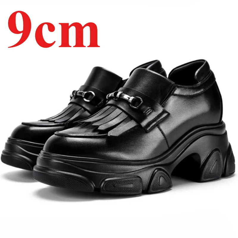 

Мокасины в британском стиле на толстой подошве, увеличивающие рост 9 см, женская повседневная обувь из натуральной кожи в стиле ретро, осенняя новая кожаная обувь