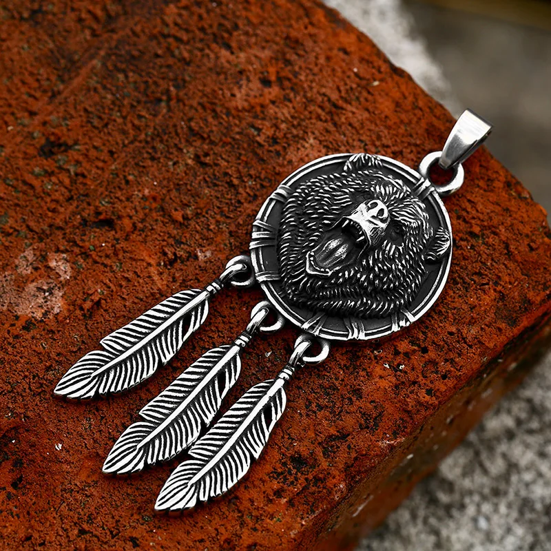 Beier stainless steel Amulet Viking Slavic God Symbol Warding Veles Bear Paw feather Pendant Necklace Jewelry BP8-1146