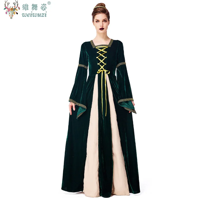 

Halloween Adult Medieval Royal Retro Court European Queen Dress Stage Performance Dark Green Disguise Noble Princess Costume