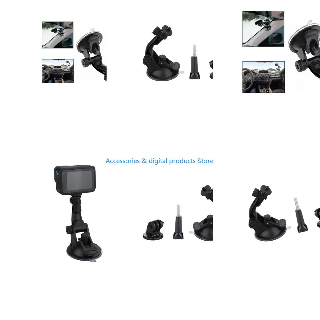 77JD Universal Suction Mount Accessory for Action Cameras Offers Flexible 190X 180Y Positioning on Smooth Dashboards