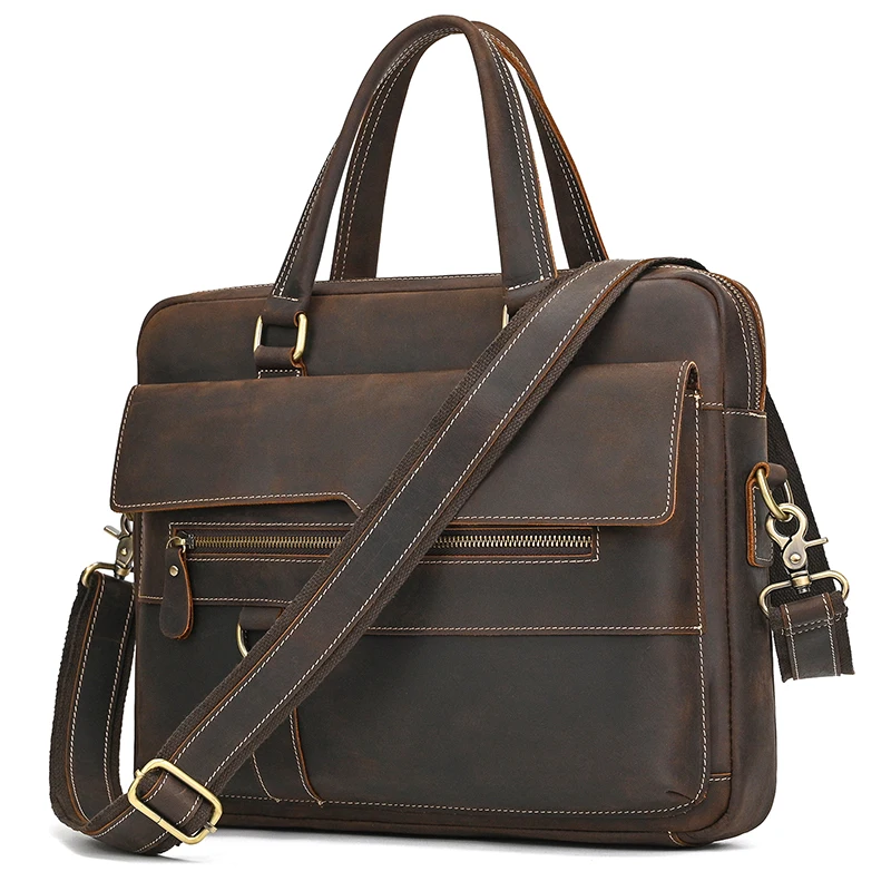 High Quality Genuine Leather Laptop Briefcase For Men Male Cowskin Business Briefcase Bag Vintage Style Shoulder Bag Crossbody