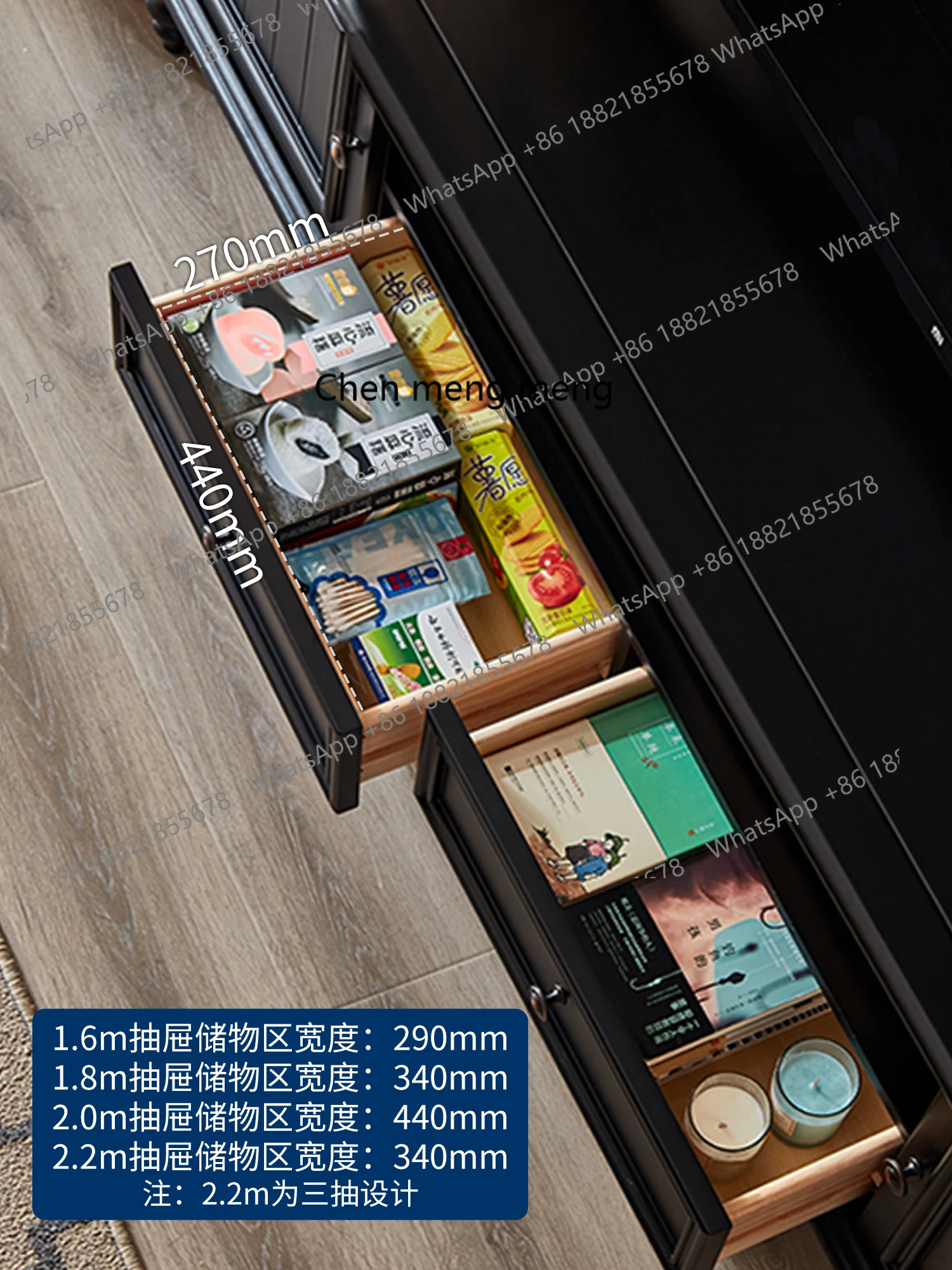 Amerykańska szafka RTV z litego drewna, zestaw ze stolikiem kawowym, lekki luksus, prosty, nowoczesny, szafka podłogowa do salonu.