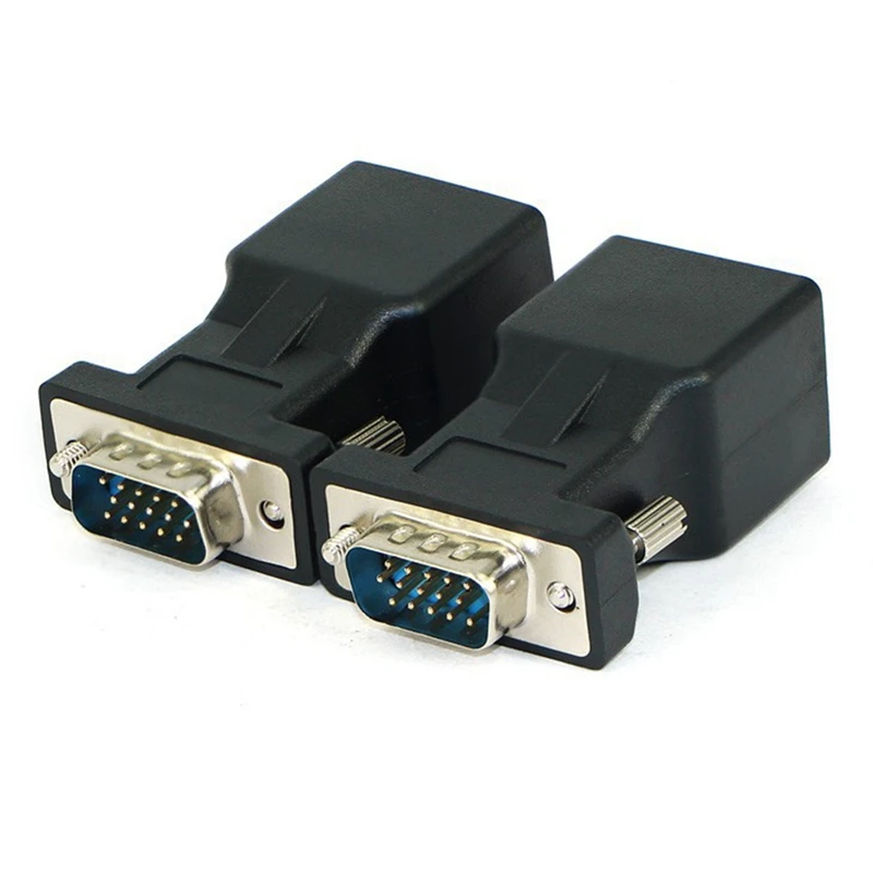 2 Pack VGA Extender Male To RJ45 CAT5 CAT6 20M Network Cable Adapter COM Port To LAN Ethernet Port Converter