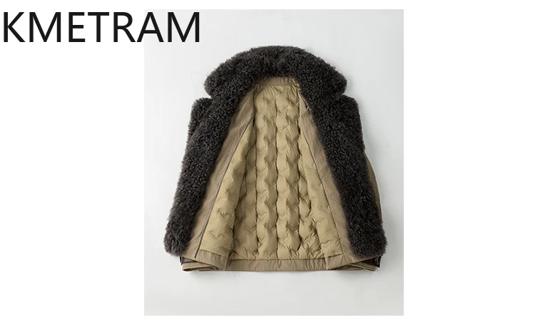 KMETRAM chaqueta de plumas de ganso blanco mujer piel de oveja con lana cuello adjunto abrigos de invierno ropa de mujer chaquetas acolchadas 2025 шуба