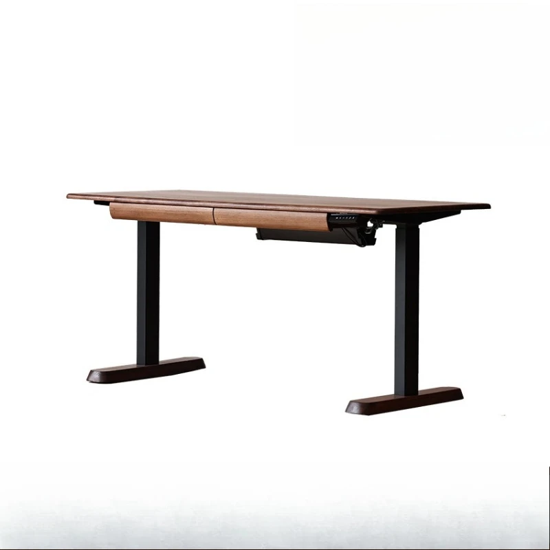 

Lifting Computer Desk Smart Black Walnut Solid Wood Workbench Motor Lifting Desk