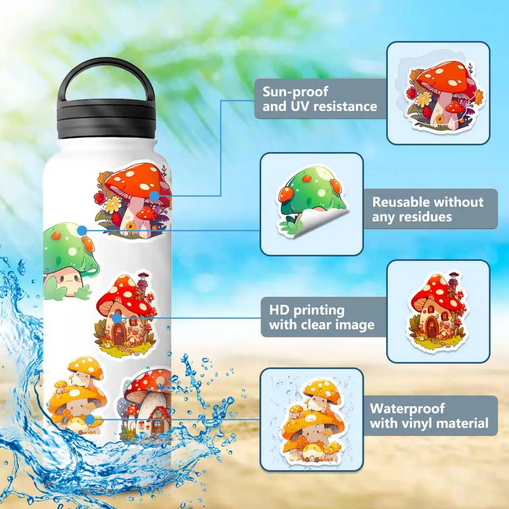 Mushroom Stickers Graffiti Sticker 50pcs Cartoon Mushroom Pattern Stickers for Water Bottles Laptops Notebooks Cute for Teen
