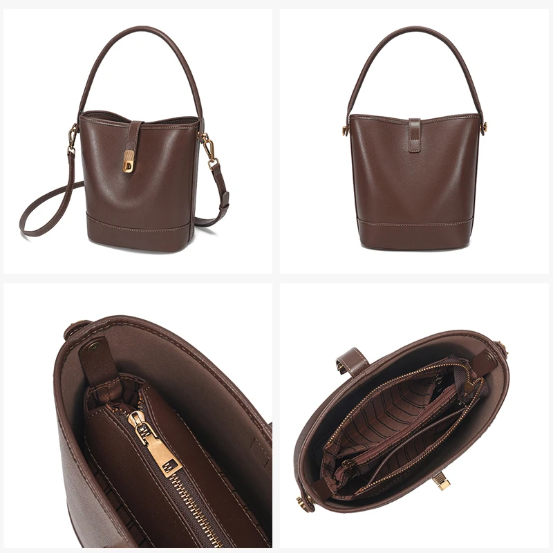 Women\'s Genuine Cow Leather Shoulder Bags Ladies Fashion Versatile Designer Luxury Crossbody Bag Female Bucket Handbags for lady