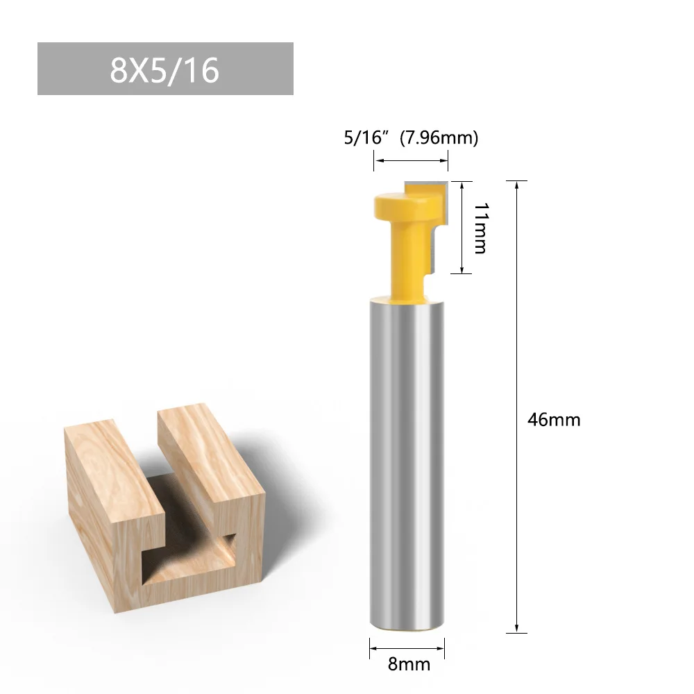 1개 8mm 샹크 밀링 커터 나무 조각 T 슬롯 커터 라우터 비트 세트 육각 볼트 키홀 비트 T 슬롯 밀링 커터 (목재용)