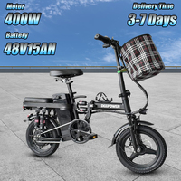 Electric Bike 400W Brushless Motor 48V15AH Battery Removable Portable Electric Bicycle 14-Inch Tires All Terrain Folding E-Bike