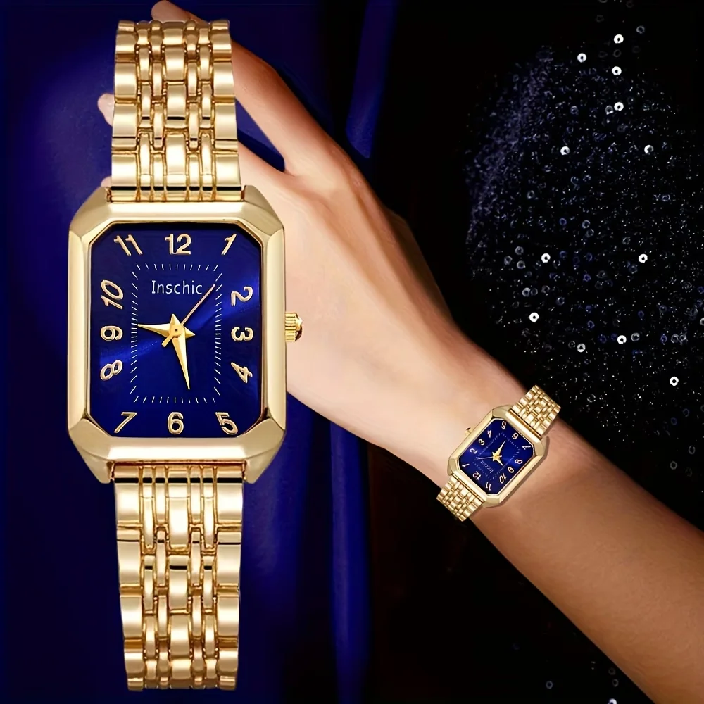 1Pc Women's Exquisite and Elegant Square Dial Quartz Watch + 5Pc Jewelry Set - Watch for Everyday and Formal Occasions - Birthday Gift, Anniversary Gift, Graduation Gift - Luxurious Design, Fashionable and Exquisite, an Excellent Gift Choice (Box Not Included)