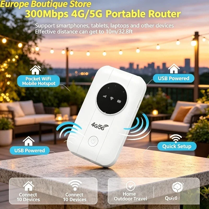 300Mbps 4G/5G Portable Pocket WiFi Hotspot USB‑Powered Mobile Router Asia European Version