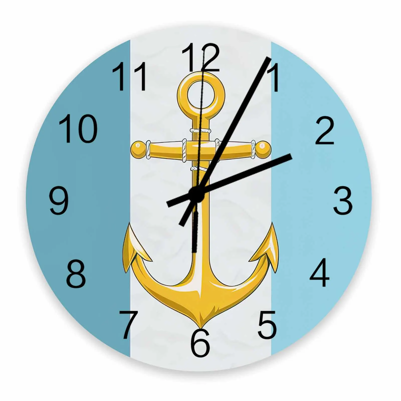 Color Block Boat Anchor Rope Gold Wall Clock Large Modern Kitchen Dinning Round Wall Clocks Bedroom Silent Hanging Watc