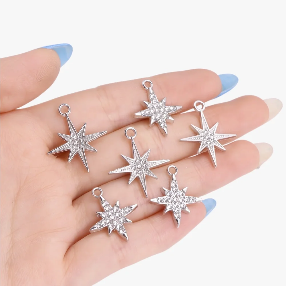 10Pcs Silver Colors Shining Crystal Star Charms for Earrings Bracelet Making Accessories Pendants Necklace Diy Jewelry Making