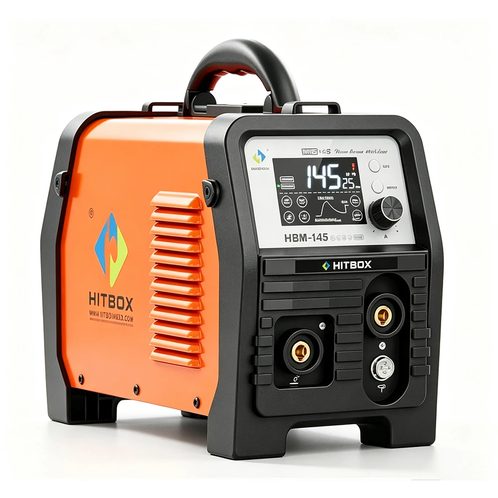 HITBOX HBM145 4-in-1 MIG-Schweißgerät mit Synergic-Steuerung 220V IGBT-Inverter-Schweißmaschine Stick ARC MMA Flux Core MIG Lift TIG Unterstützung Spool Gun Großes LED-Display Premium MIG-Pistole