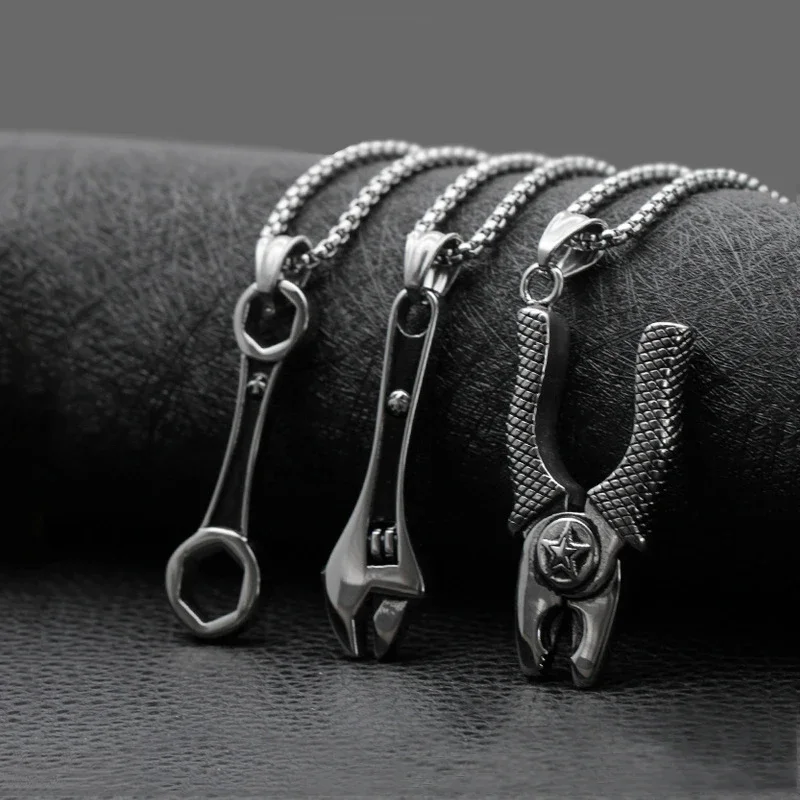 Titanium Steel Mechanic Repair Tool Pendant Domineering Wrench Necklace Men's Necklace Jewelry