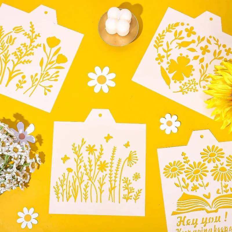 17Pcs Floral Cookie Stencils, Inspirational Quote Flower Templates, Reusable Cake Baking Stencil for Party Decor & DIY Crafts