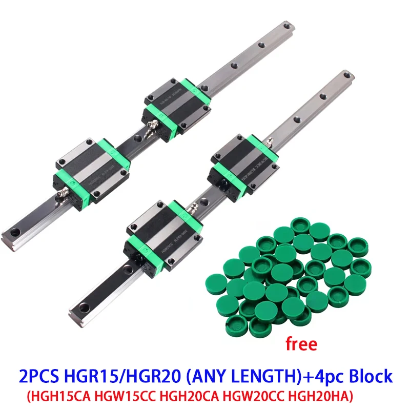 2Pcs HGR15 HGR20 Square Linear Guide Rail +4pc HGH15CA HGW15CC HGH20CA HGW20CC Slide Block Flang CNC Router Engraving