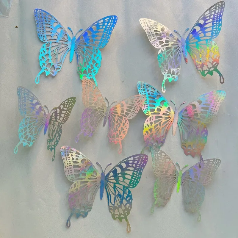 12 Pieces 3D Hollow Butterfly Wall Sticker Bedroom Living Room Home Decoration Paper Butterfly