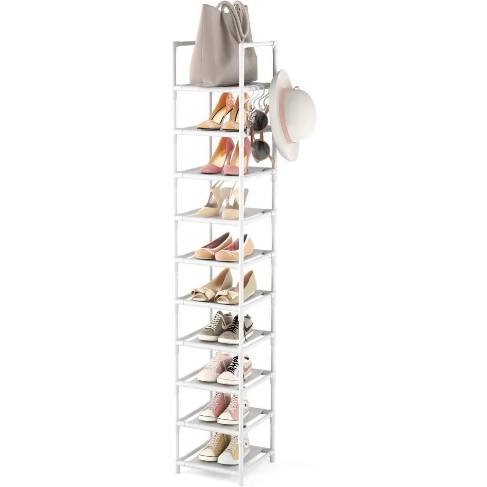 

Tall Narrow Shoe Rack 10-Tier Skinny Shoe Shelf Storage for 10-15 Pairs Shoes and Boots, Space Saving Corner Shoe Rack Organizer