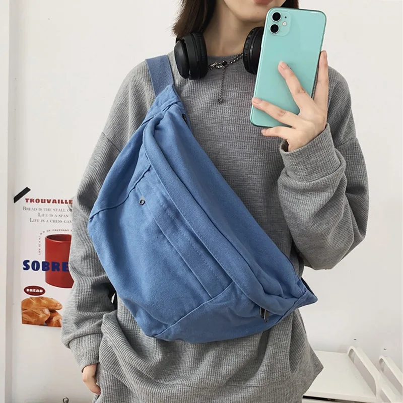 Fashion Trend Waist Bags Ladies Canvas Waist packs Phone Pack Street Hip hop Belt Bags Large capacity Unisex Crossbody Chest Bag