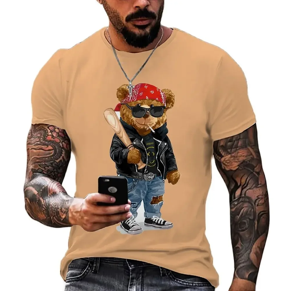 2024 Year 3D Teddy Bear Printing Men T Shirt CasualO-neck Short Sleeve Tops Summer Street TrendHip Hop Harajuku Oversized Tees