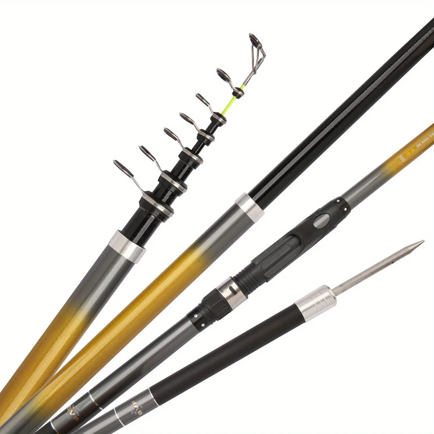 

Очень большая удочка из углеродного волокна с направляющим кольцом — подходит для обеих ручной рыбалки и литья для серфинга — включает в себя наземный кол.