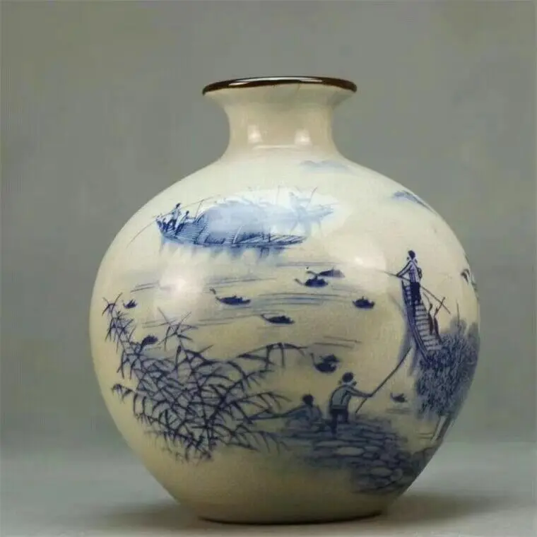 Old Chinese Blue and white Porcelain qing Dynasty Belly vase 16.5cm