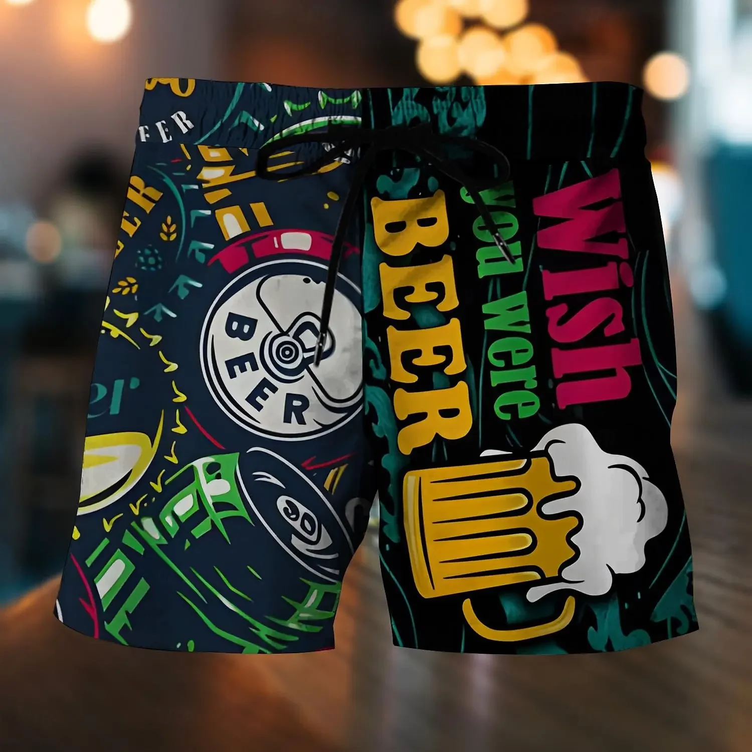 

PopMen's Letter Beer Shorts Swimming Trunks Board Shorts Fashion Streetwear Pocket Drawstring Shorts Men's Underwear