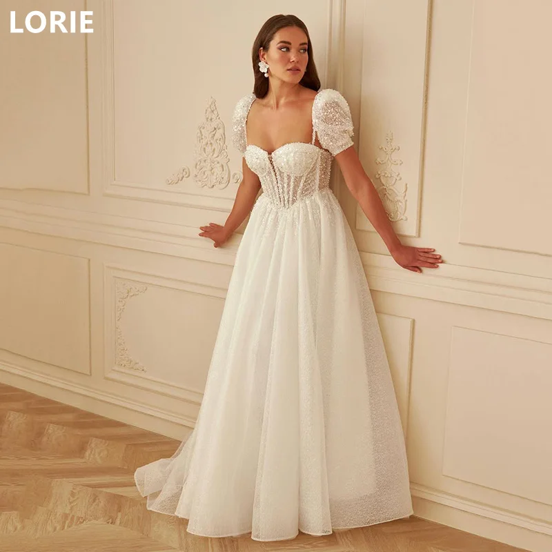 

LORIE A-line Gittle Shiny Sexy Wedding Dress Spaghetti Strap Backless Wedding Gowns Princess Bride Gown Customized Gift 2025