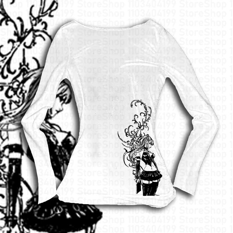 

2000-е хип-хоп винтажная повседневная аниме-принт Y2k уличная одежда с длинными рукавами Harajuku готическая футболка укороченный топ женская одежда ropa hombre