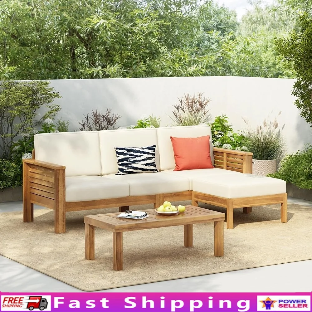 

Havets 3 Piece Outdoor Acacia Furniture Set Comfortable Sofa with Thick Cushions Stylish Coffee Table Slat Panel Design Patio