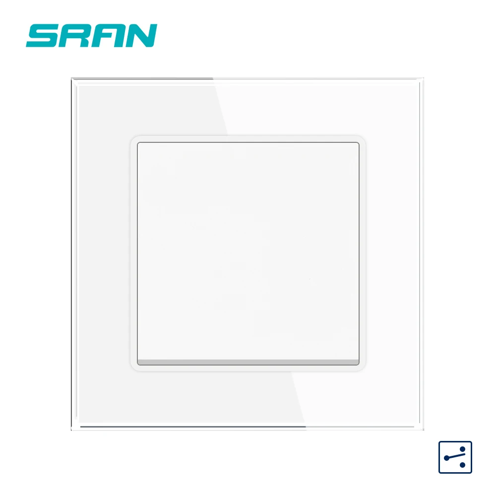 SRAN EU Wall Light Switch On Off 1gang 1way 2way Button switch 16A 250V Crystal tempered glass panel 82*82mm