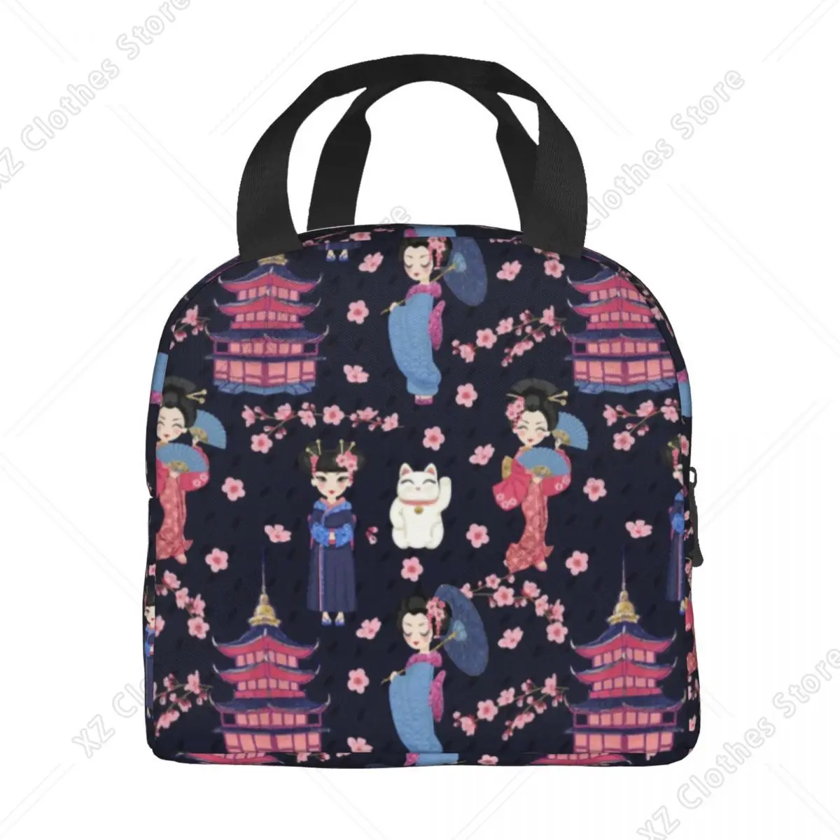 Custom Cute Japanese Kokeshi Dolls Insulated Lunch Bags for Women Sakura Geisha Thermal Cooler Bento Box Kids School Children