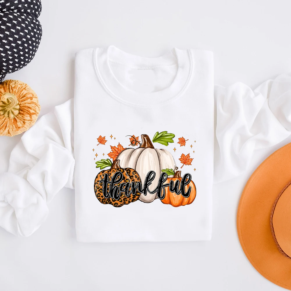 Thankful Leopard Pumpkin Women Sweatshirt Thanksgiving Shirt Pumpkin Season Sweater Women Autumn Hoodie Thanksgiving Gifts