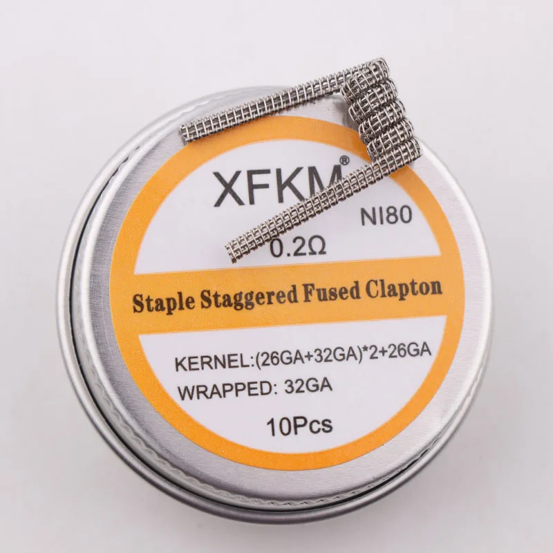 NEW XFKM ss316/ni80 10pcs Prebuilt Coil Half Staggered Fused Clapton Coil 0.27ohm 32GA Heating Wire for RDA RBA DIY Tank