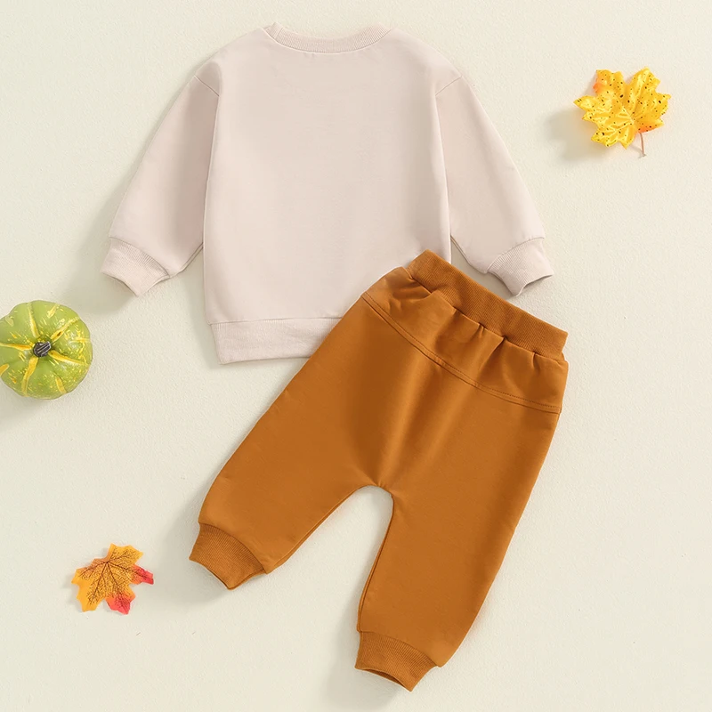 2024-06-13 Lioraitiin Baby Boy Halloween Outfit Trucker Pumpkin Print Long Sleeve Sweatshirt and Elastic Pants Set for Toddler