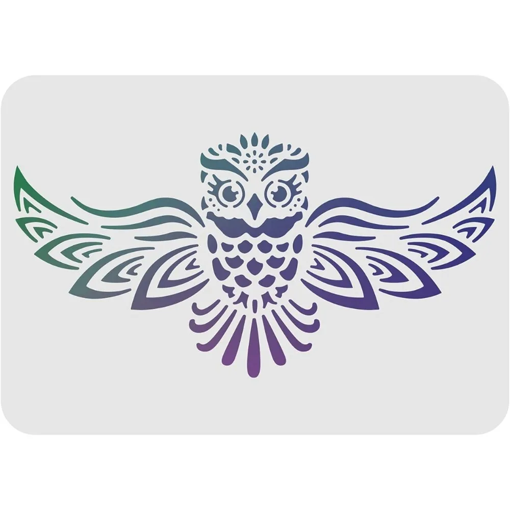 Owl Stencils Wall Decoration Template 11.6x8.3 inch Plastic Large Owl Drawing Painting Stencils Rectangle Reusable Stencils