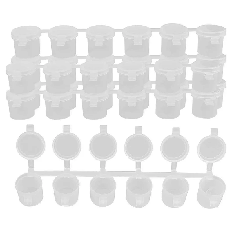 Contenedores de almacenamiento de plástico transparente, 5 tiras, 30 botes vacíos, botes para tazas de pintura, 10Ml/0,35 Oz