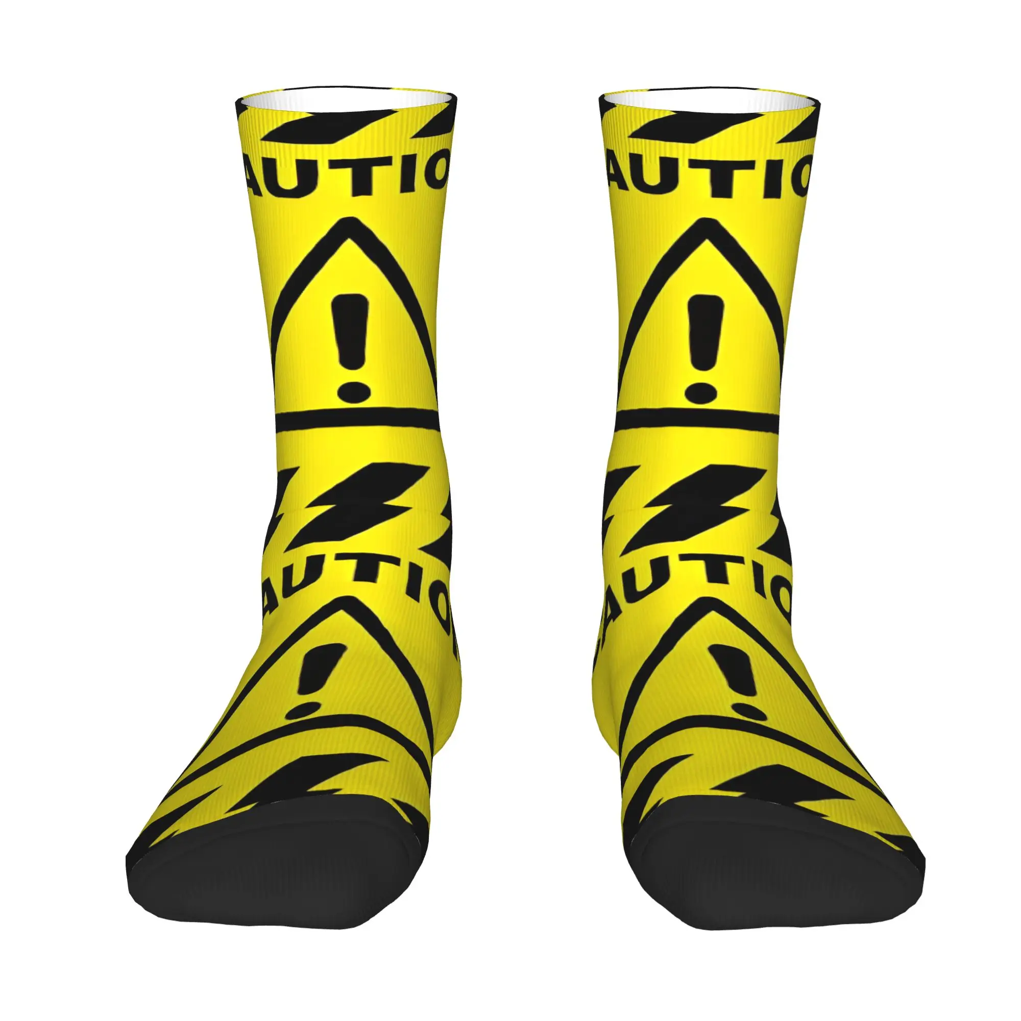 Custom Novelty Mens Funny Caution Warning Dress Socks Unisex Warm Comfortable 3D Print  Crew Socks