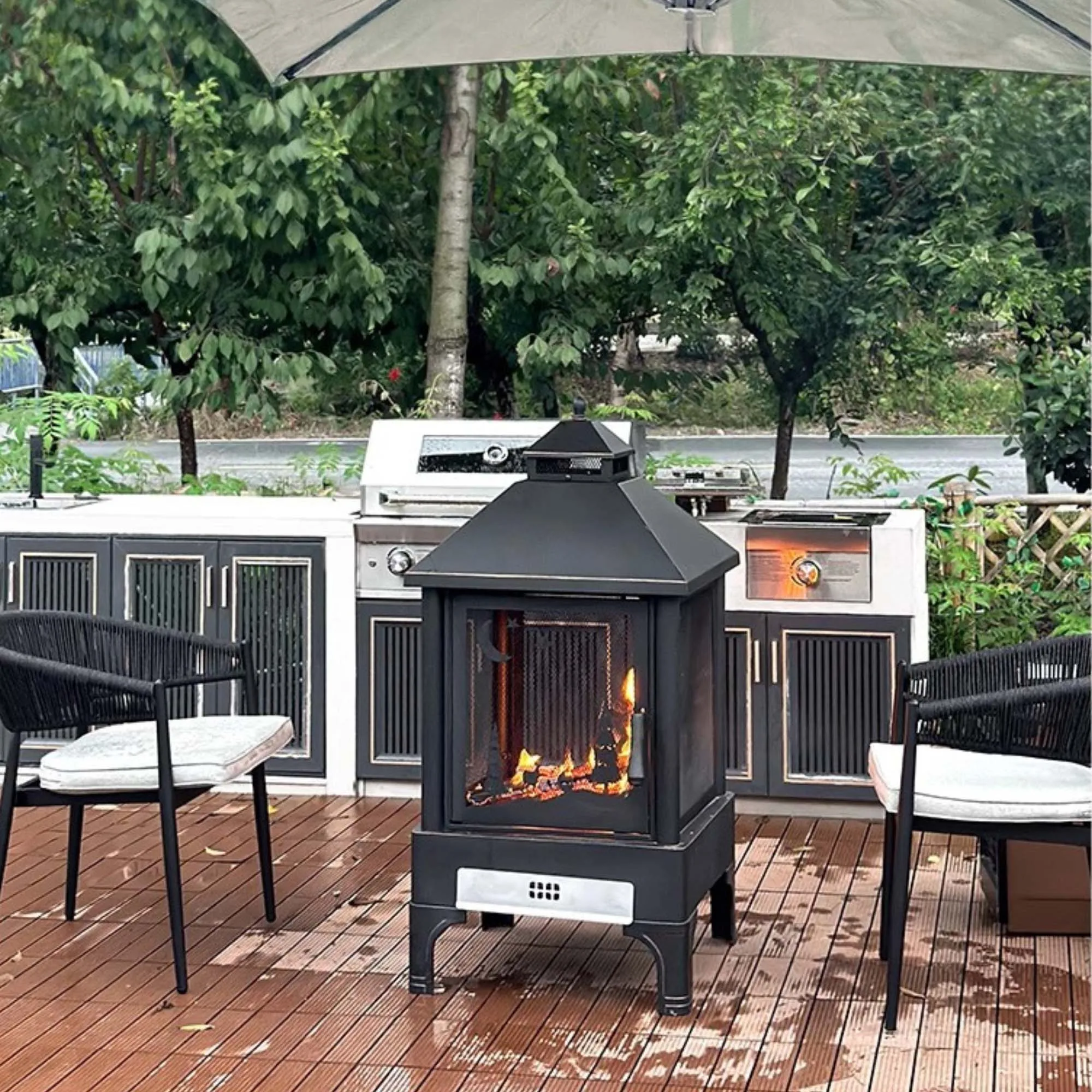 

Black Iron Bonfire Heating Stove for Household Winter Courtyard Garden Homestay Heaters Freestanding Installation