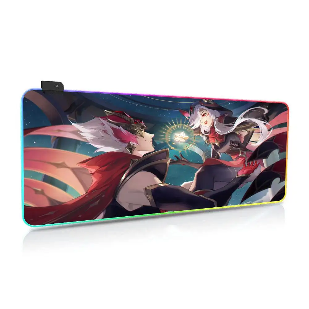 X-Xayah X-Xerath XinZhao Mouse Pad Luminous Desk Mouse Pad RGB Computer Laptop Anime Keyboard desk accessories office Mouse Mat