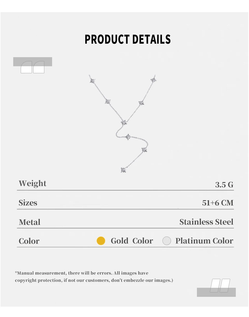 NiNice Stainless Steel Necklace with Octagonal Star Y-shaped Chain Design Trendy Fashionable Gift New Wholesale