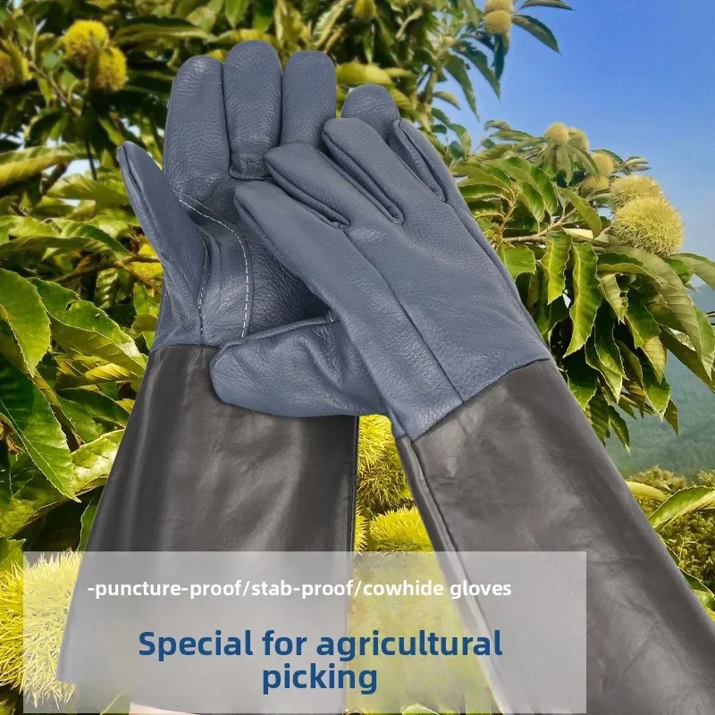 Cowhide Anti Stab Gardening Gloves Puncture Resistant Thorn Proof Protective Gloves for Rose Chestnut Harvest