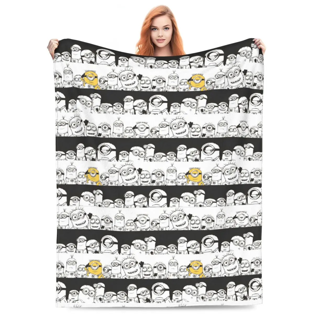 3D Printed Cartoon Cute Big Eyes A-Minions Blanket Soft and Comfortable Children's Nap Blanket Portable Travel Blanket